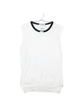 Chanel Knit Front Logo CC Accent Sleeveless Top White Sweater